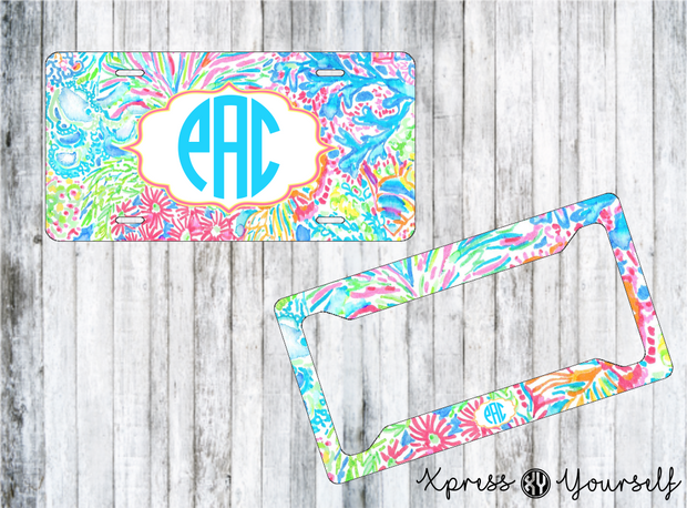 Lover's Coral Lilly Inspired License Plate and Frame Combo