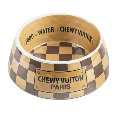 Chewy Vuitton Checkered Bowl