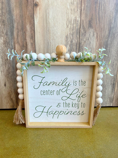 Tabletop Wood Sign with Blessing Beads, Happiness