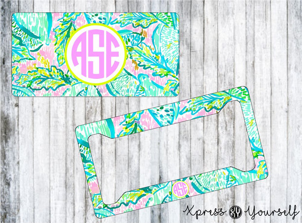 Juice Stand Lilly Inspired License Plate and Frame Combo