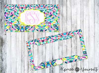 Pina Colada Lilly Inspired License Plate and Frame Combo