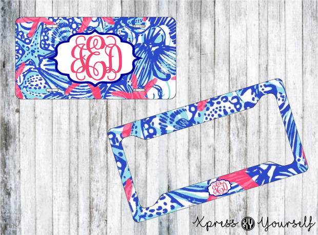 She She Shells Lilly Inspired License Plate and Frame Combo