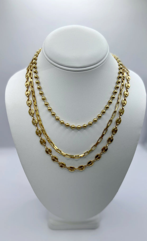 Elliot Layered Mixed Media Chain Necklace, Worn Gold