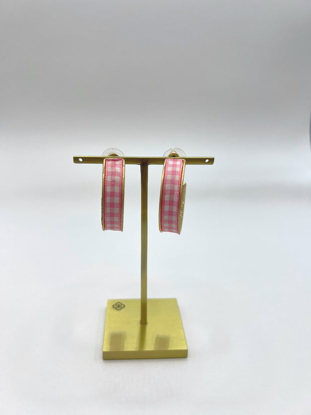 Libby Gingham Hoop Earrings, Pink