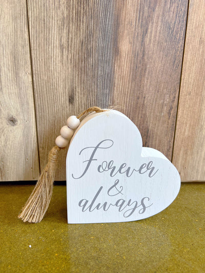 Wood Heart Tabletop Signs, Forever & Always