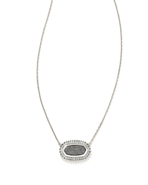 Kendra Scott Elisa Baguette Pendant Necklace in Rhodium Platinum Drusy