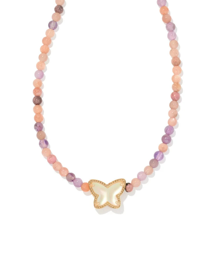 Lillia Crystal Butterfly Gold Strand Necklace in White Crystal