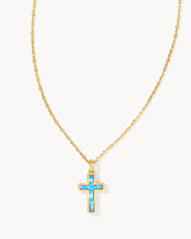 Kendra Scott Gold Cross Pendant Necklace in Periwinkle Opal