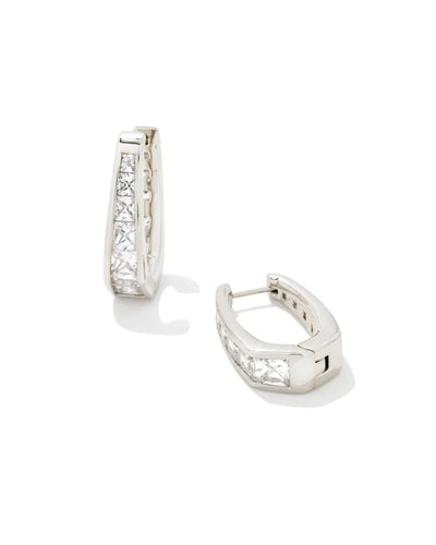 Kendra Scott Parker Hoop Earrings in Silver White Crystal
