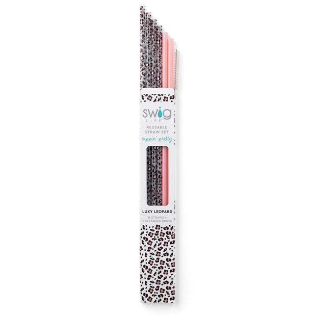 Swig Luxy Leopard & Blush Reusable Straw Set